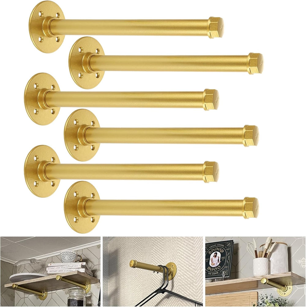 JMIATRY 6PCS Gold Pipe Clothes Bars 12 Inch Closet Rods for Hanging Clothes