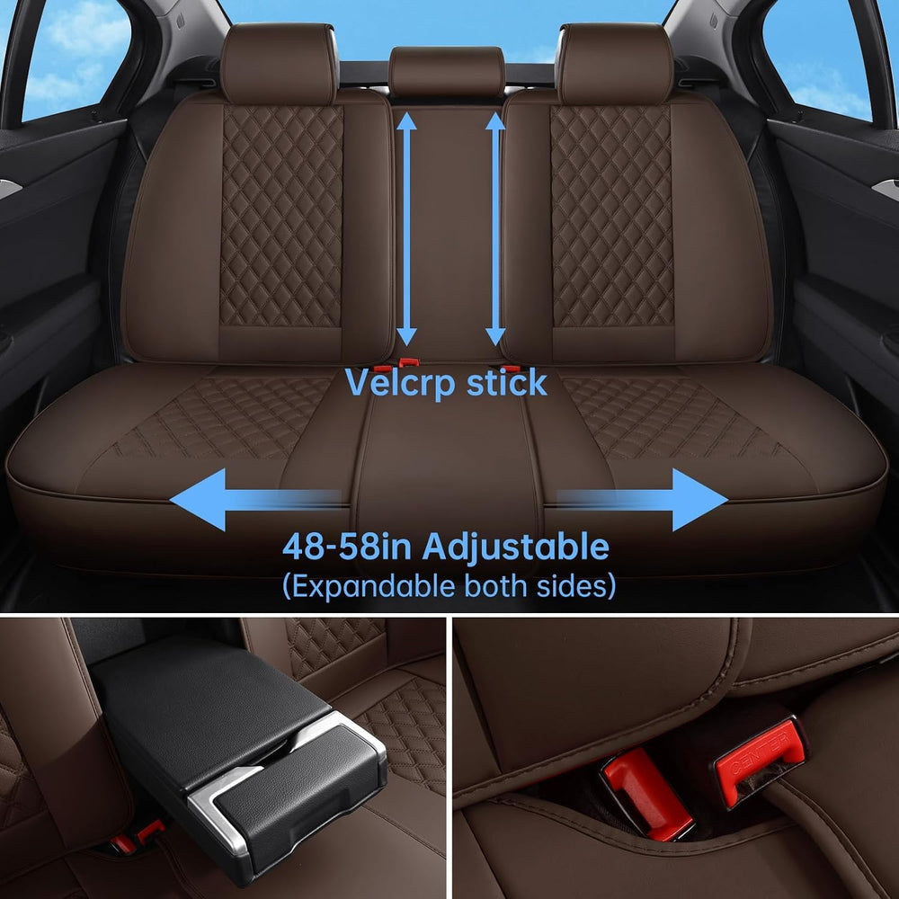 Brown Car Seat Covers Full Set,5 Seat Leather Seat Covers for Cars