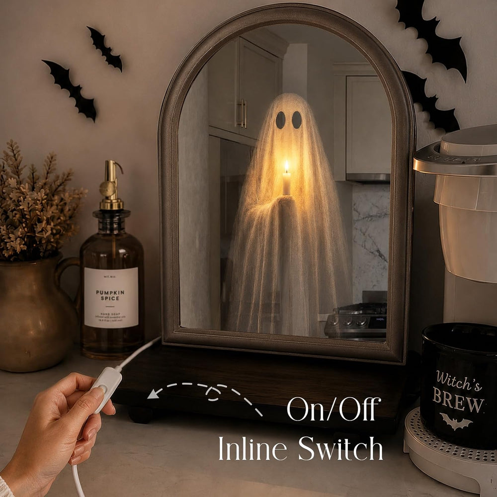 ORIENTAL CHERRY Halloween Decor - 11" x 13.8" Light Up Ghost Mirror