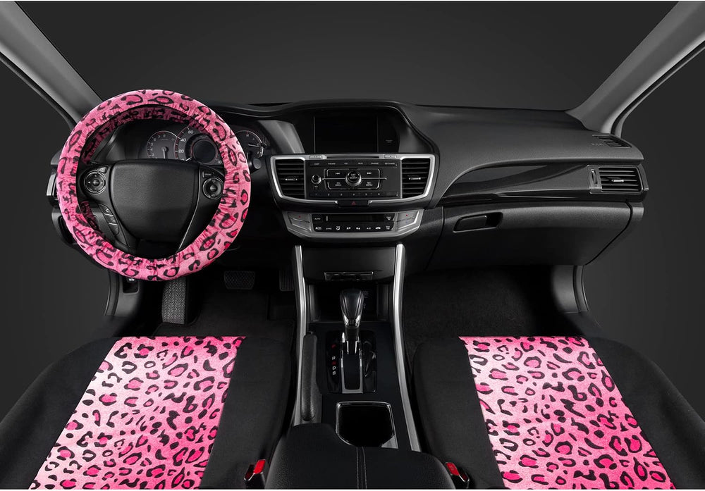 carXS Leopard Print Car Seat Covers Full Set, Includes Matching Seat Belt Pad...