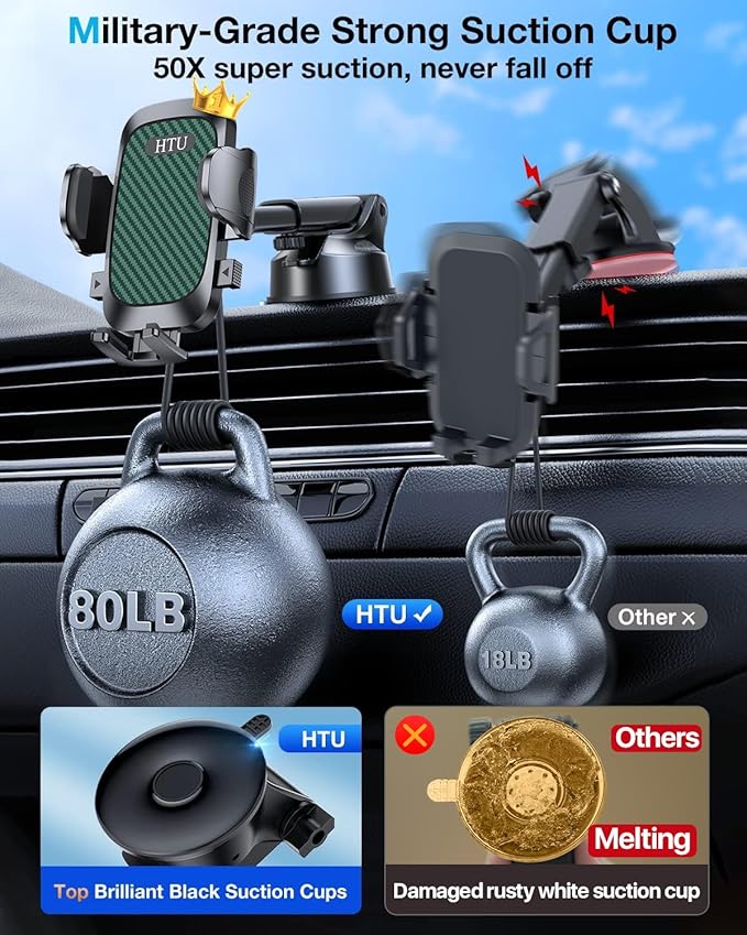 HTU 2025 Upgraded Car Phone Holder 【Safety Certs & No Smell】 Cell Phone H...