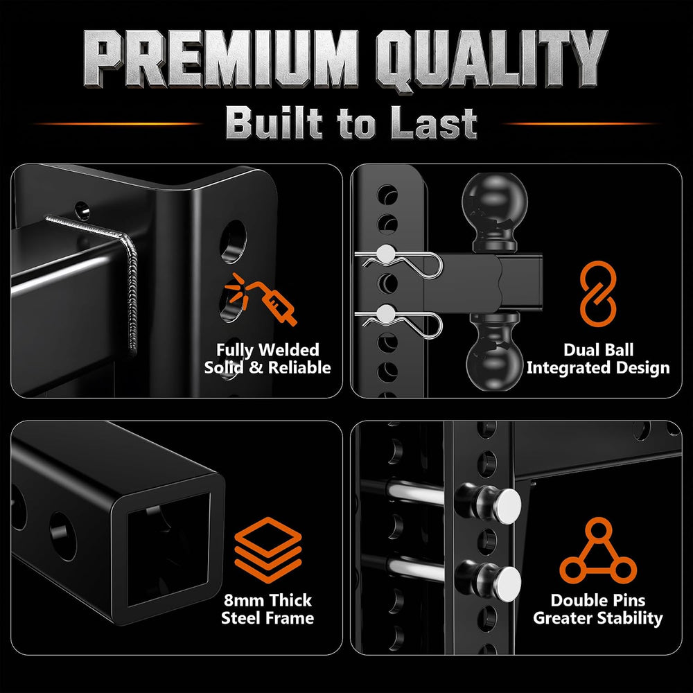 Adjustable Trailer Hitch, Fit 2 in Receiver, 6 Inch Drop/Rise