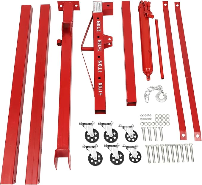 2 Ton Engine Hoist, Folding Hydraulic Engine Crane Red, Heavy Duty Cherry