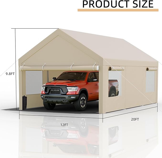 JY QAQA Carport, 10x20 FT Heavy Duty Carport