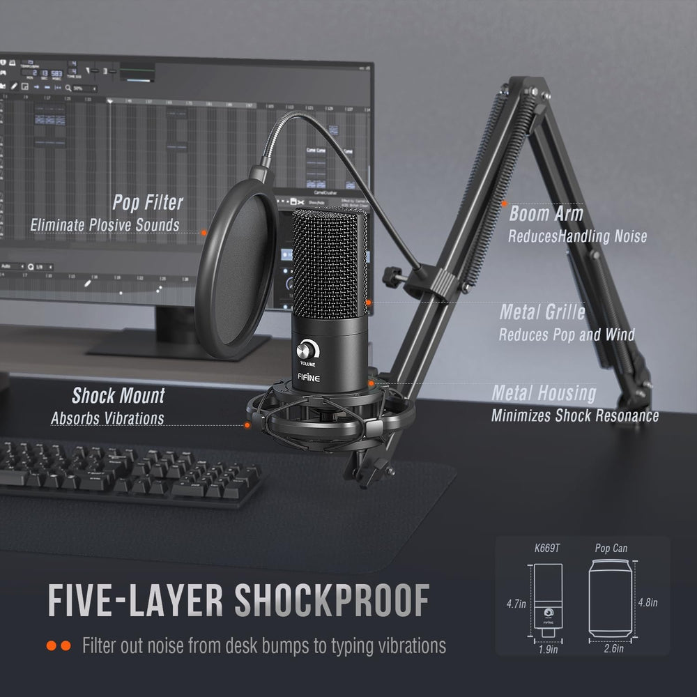 FIFINE T669 Studio Condenser USB Microphone for Recording Podcasting