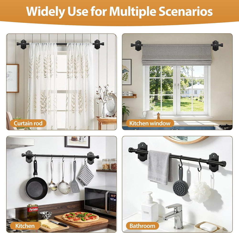 TONIAL Curtain Rods No Drilling for Windows 2 Pack, Black, 32 to 86 Inch