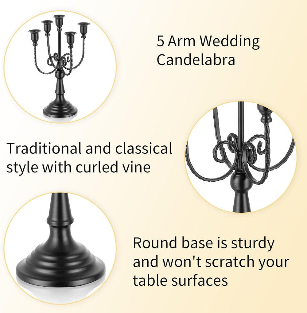 Romadedi Halloween Candelabra, Black 5-Arm Candle Holder, Set of 2, 11.8 in