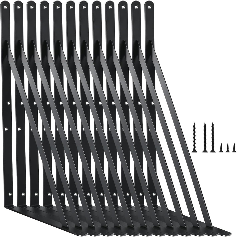 12 Pack L14 x H 10" Black Heavy Duty Shelf Brackets with Screws Metal Sh...