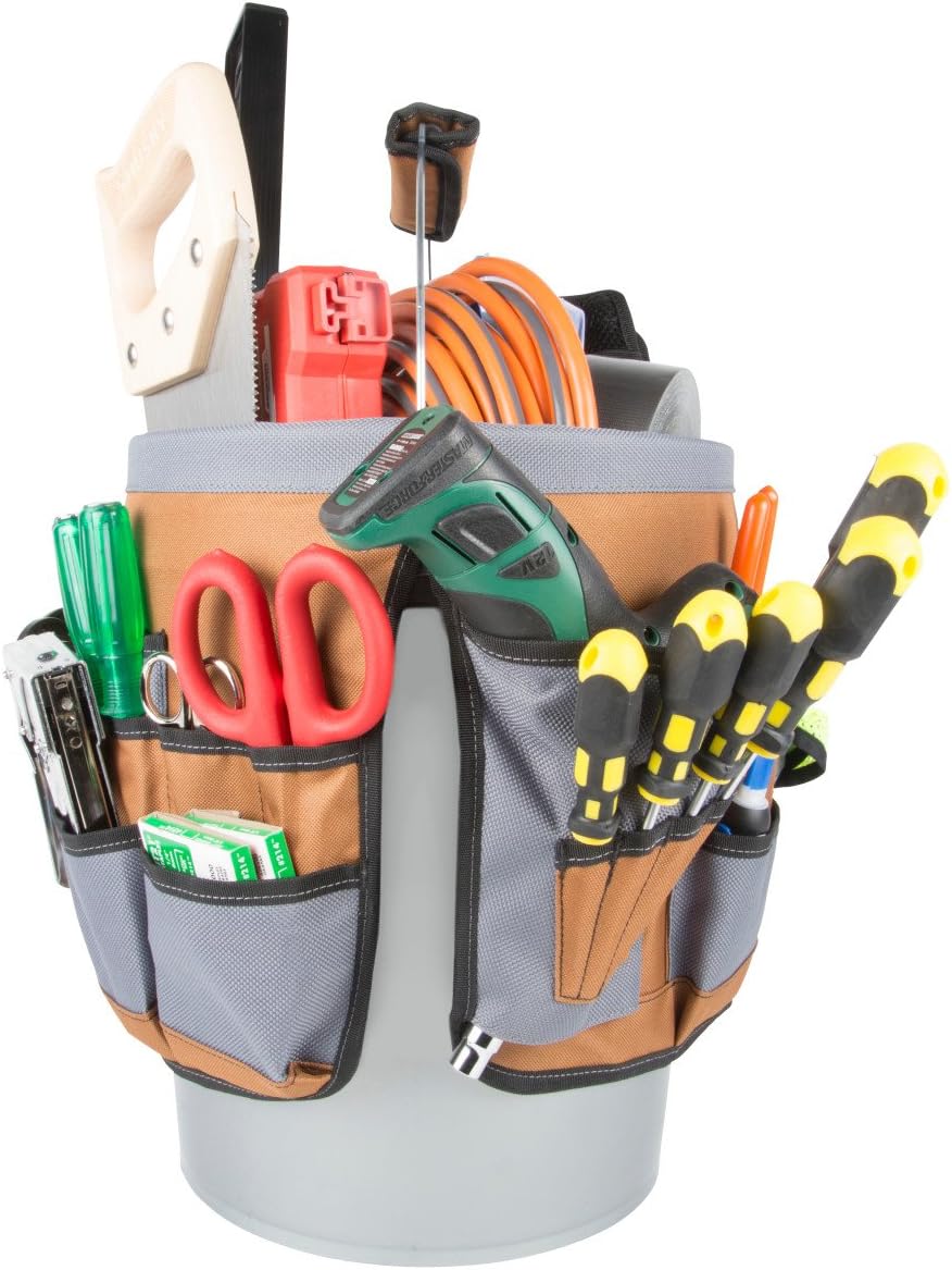Dickies 35-Pocket 5-Gallon Bucket Organizer With Drill Holster, Padded Handle...