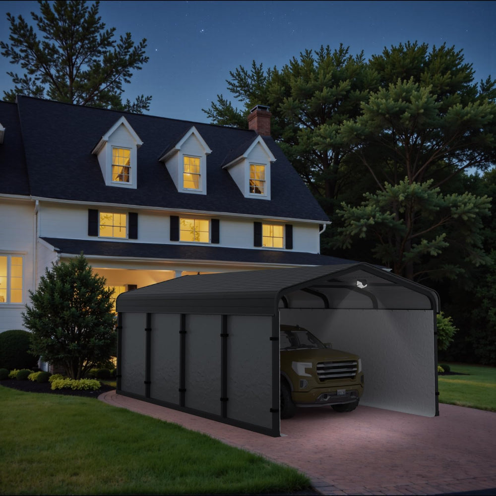 12x20 Heavy Duty Metal Carport Canopy, Drive Through Portable Garage