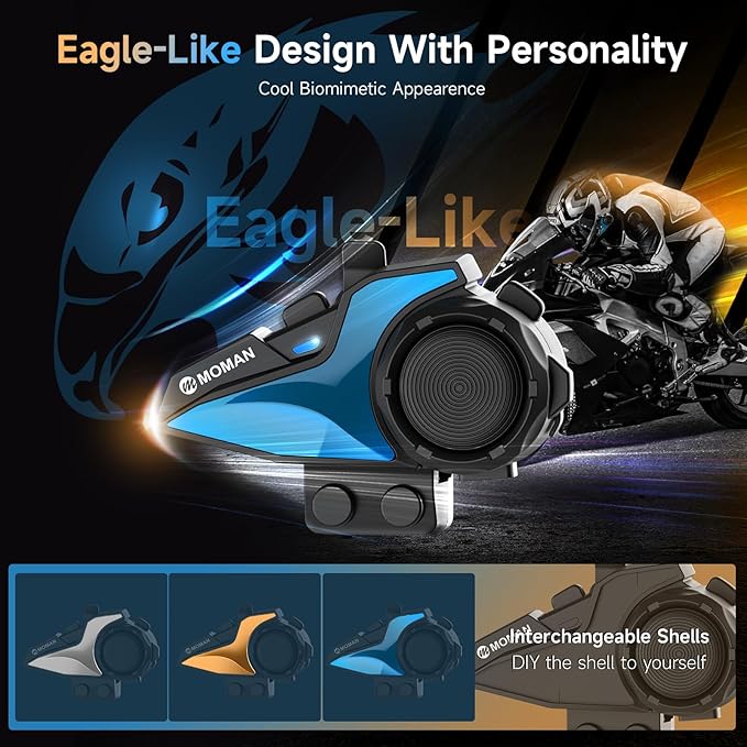 Motorcycle Intercom Headset, Moman H2E Eagle-Like Communication System (2 Pack)