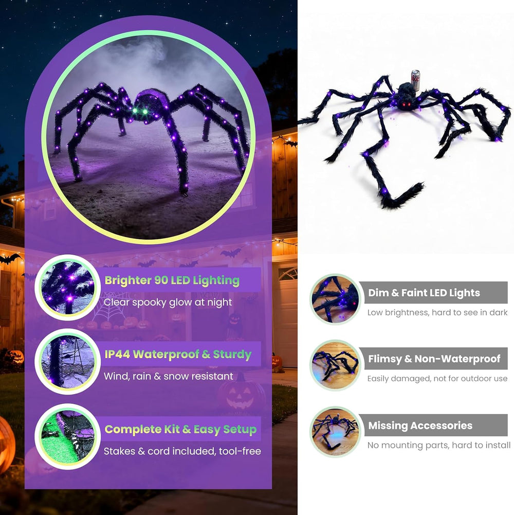 4.2FT Giant Spider Halloween Decorations Outdoor, 90 LEDs