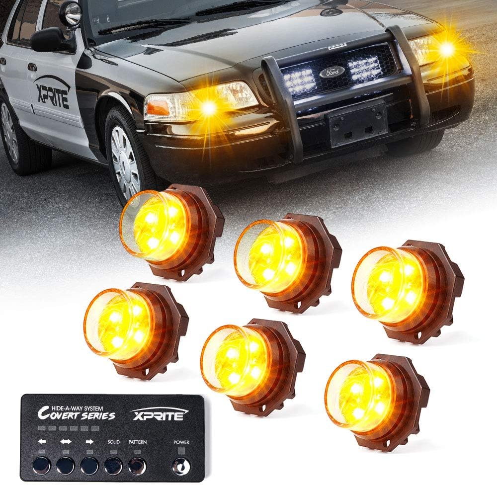 Xprite Amber LED Hideaway Strobe Lights Kit 20 Flashing Patterns w/Control (6...