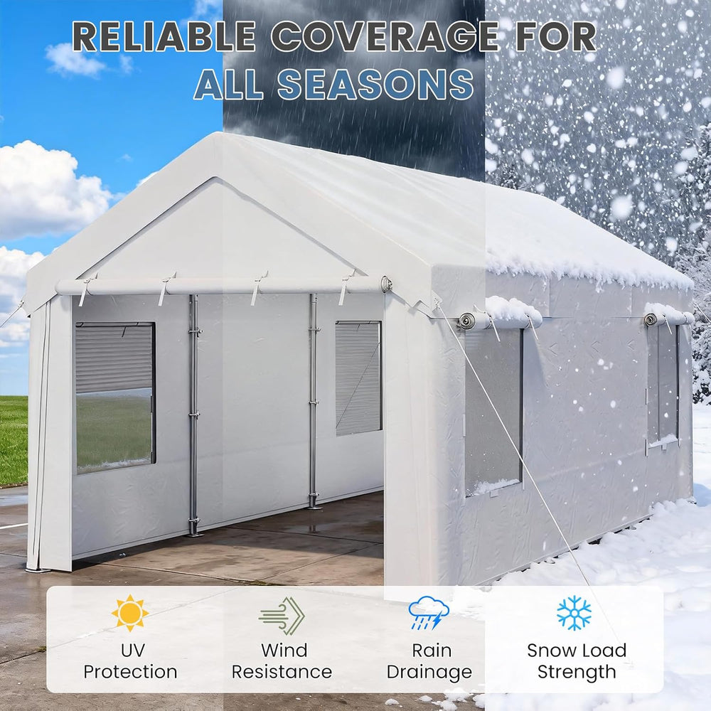 EROMMY 10x20FT Car Port Portable Garage,White