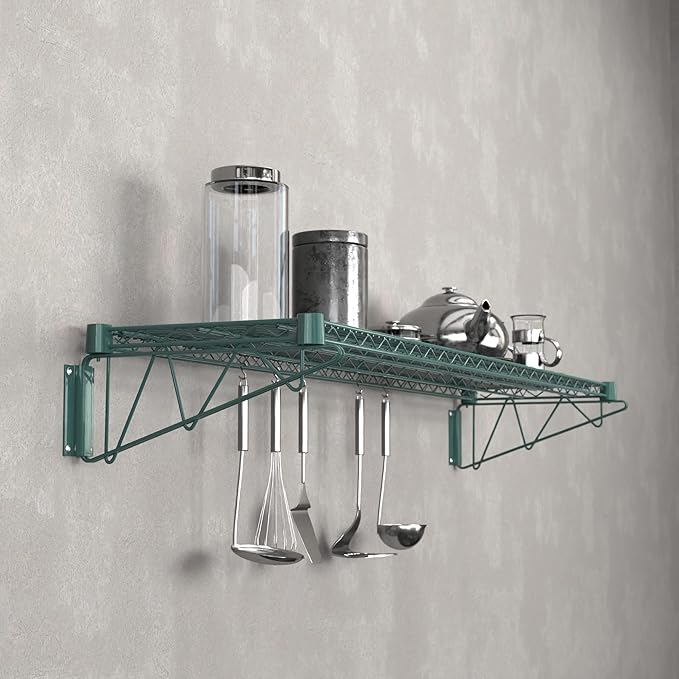 14" x 60" Green Epoxy Wire Wall Mount Shelf