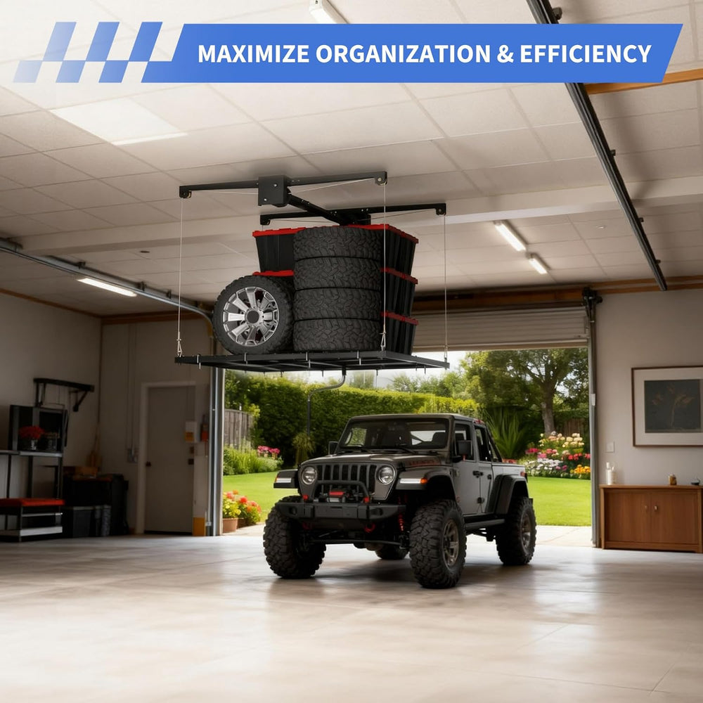 Overhead Garage Lifting Storage Rack, Maximize Your Garage Storage with Our 4...