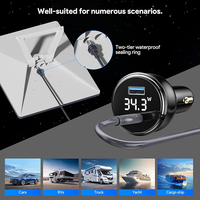 QUIDDITY Starlink Mini Car Adapter DC Power Cable + Cigarette Lighter Adapter
