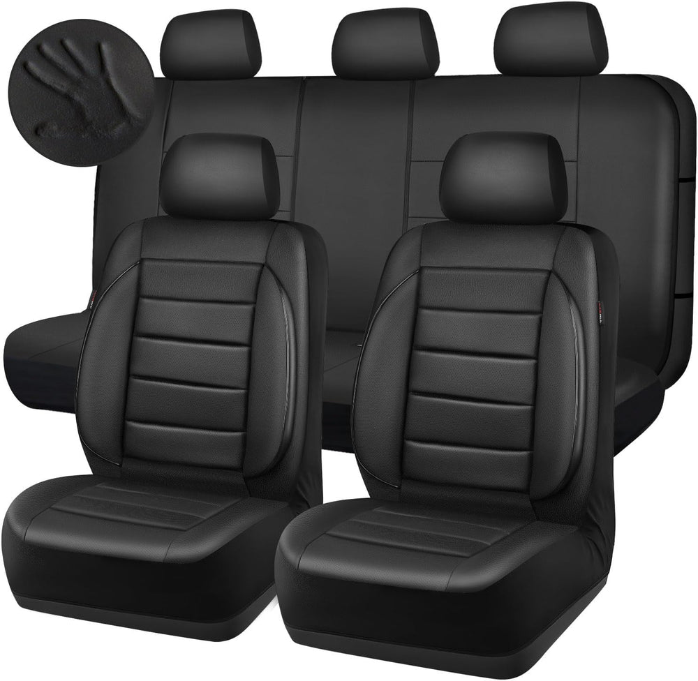 CAR PASS Leather Seat Covers Full Set Universal Water Resistant 3D Foam Back ...
