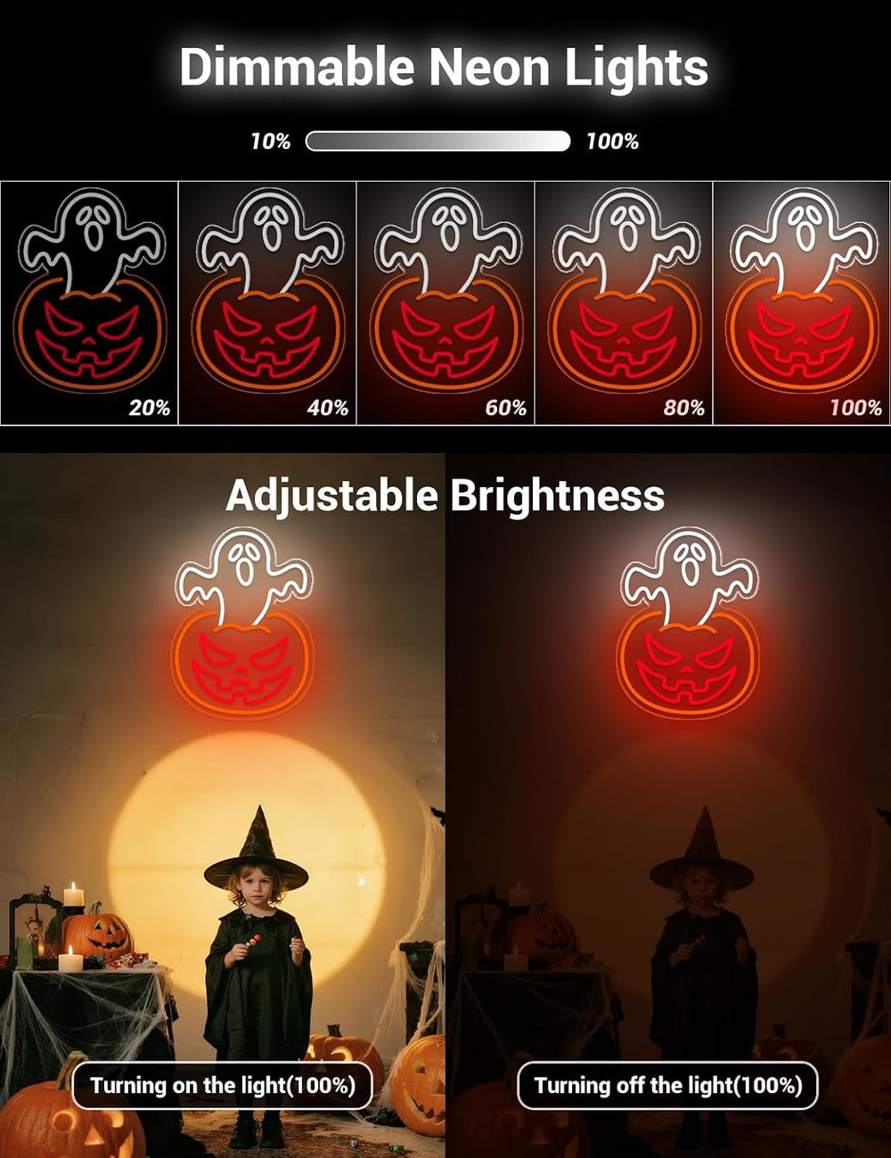 Ghost Pumpkin Halloween Window Lights Neon Signs for Indoor Wall Decor, Hallo...