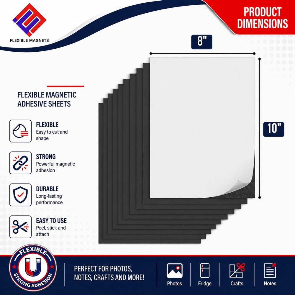 Flexible Magnet Sheet with Adhesive Backing, 60 Mil, 8" x 10", 25 Pack