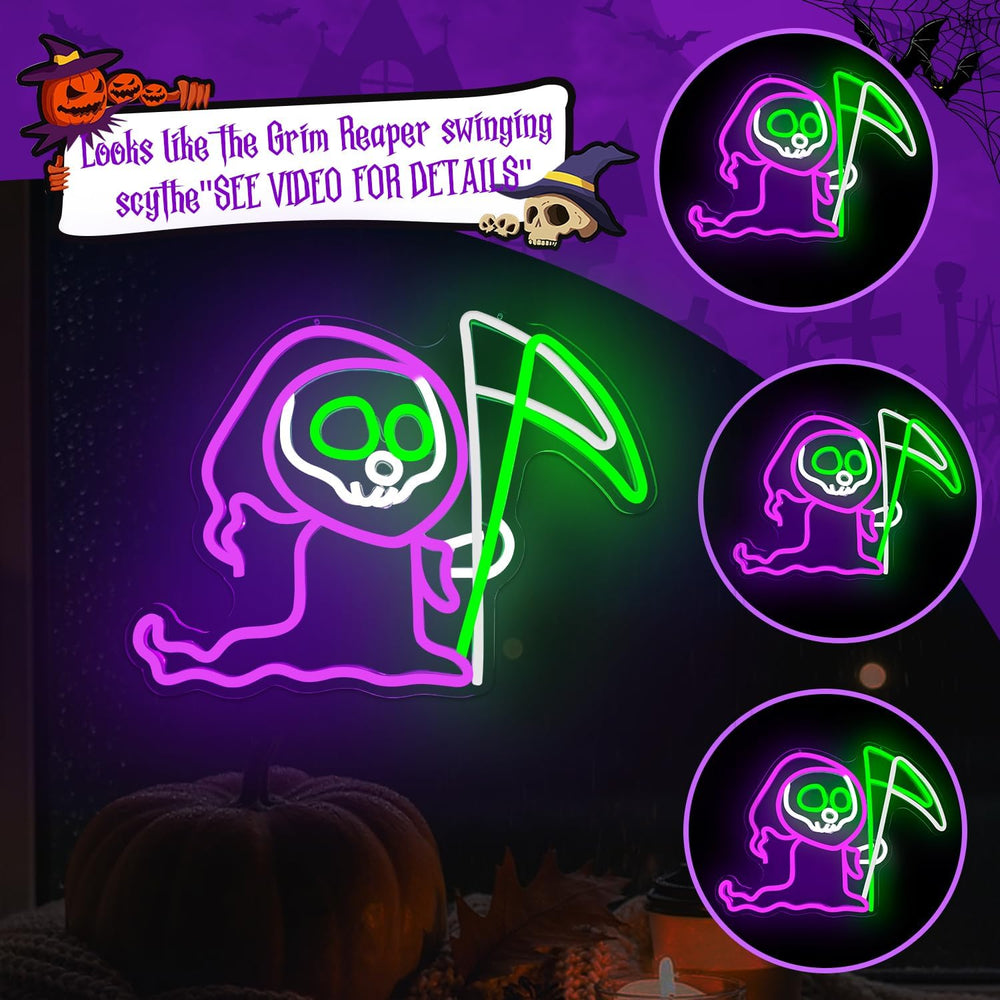 Halloween Grim Reaper Neon Sign for Wall Decor Ghost Led Sign Animated Looks ...
