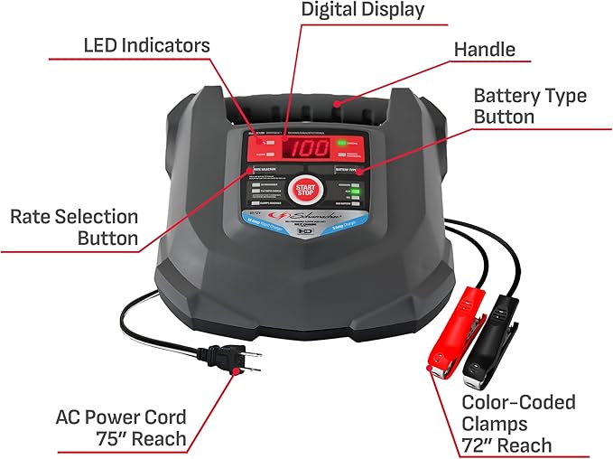 Schumacher Electric Car Battery Charger and Maintainer SC1280 4-in-1, 15 Amp