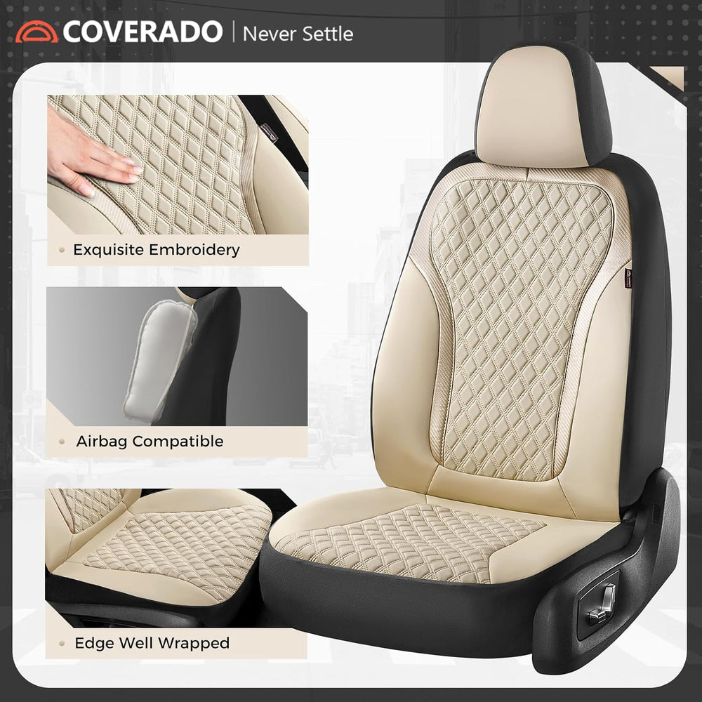 Coverado Car Seat Covers Full Set, Beige Car Seat Covers, Luxury Leather Car ...