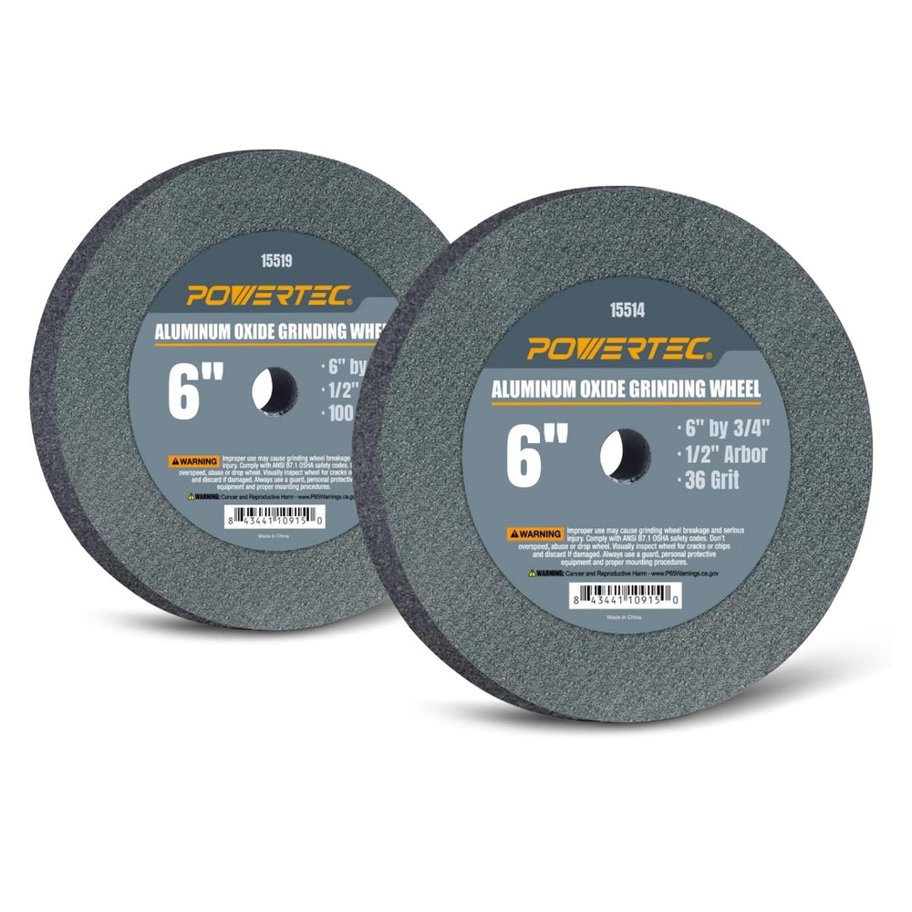 POWERTEC Bench Grinder Wheel 6 Inch, 36 & 100 Grit, Aluminum Oxide Grindi...