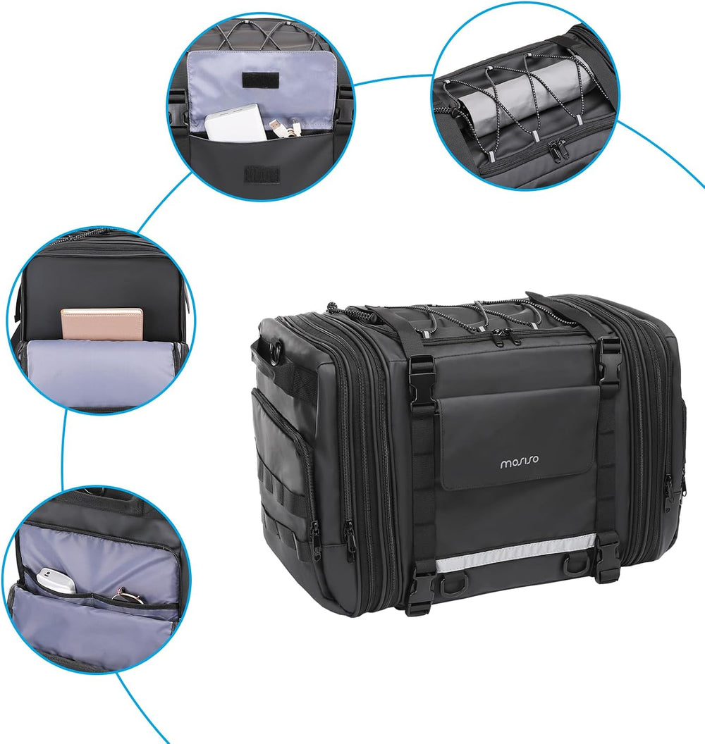 MOSISO Motorcycle Tail Bag with Expandable Capacity 32L-48L, Motorcycle Rear ...