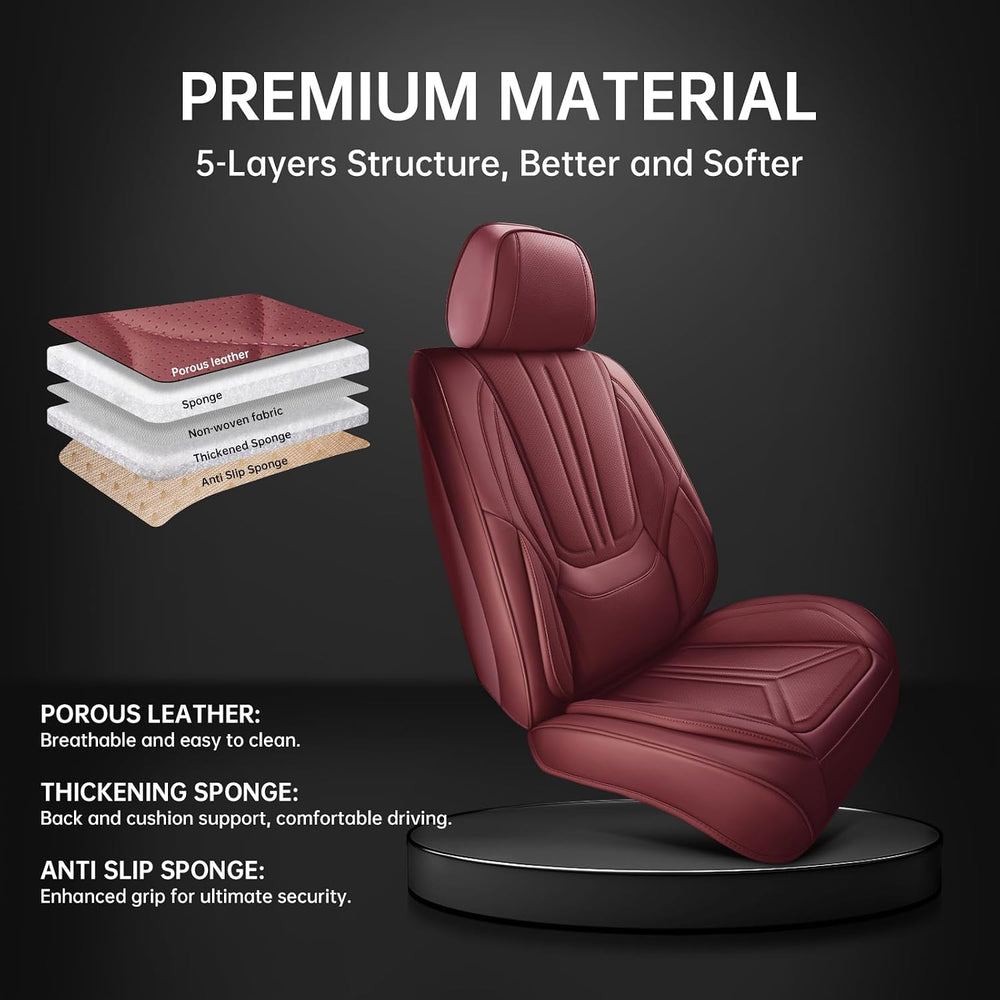 Car Seat Covers Full Set Burgundy, Leather seat covers, Universal Fit