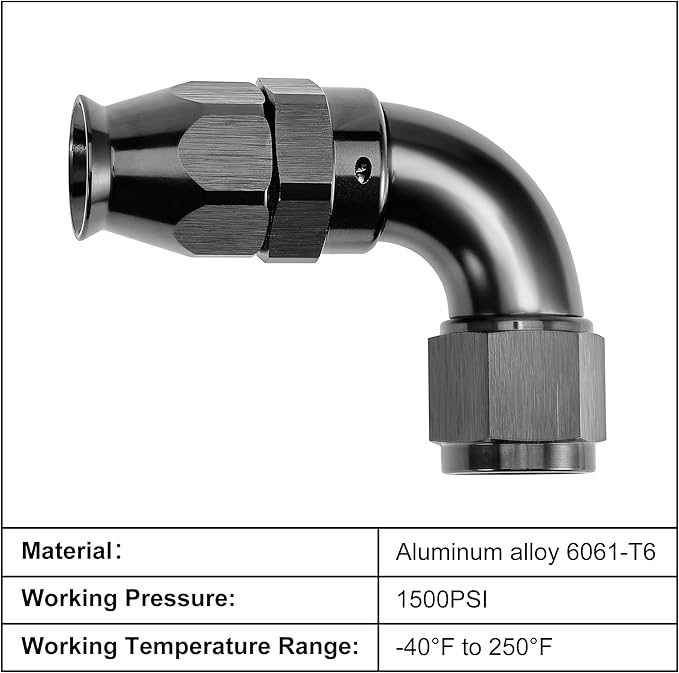 EVIL ENERGY 12AN 90 Degree PTFE One Piece Full Flow End Hose Fitting Aluminum
