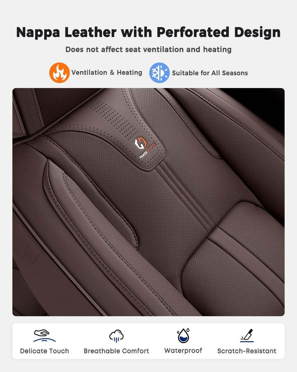 Huidasource Coffee Seat Covers Luxury Nappa Leather, Car Seat Cover with Velc...