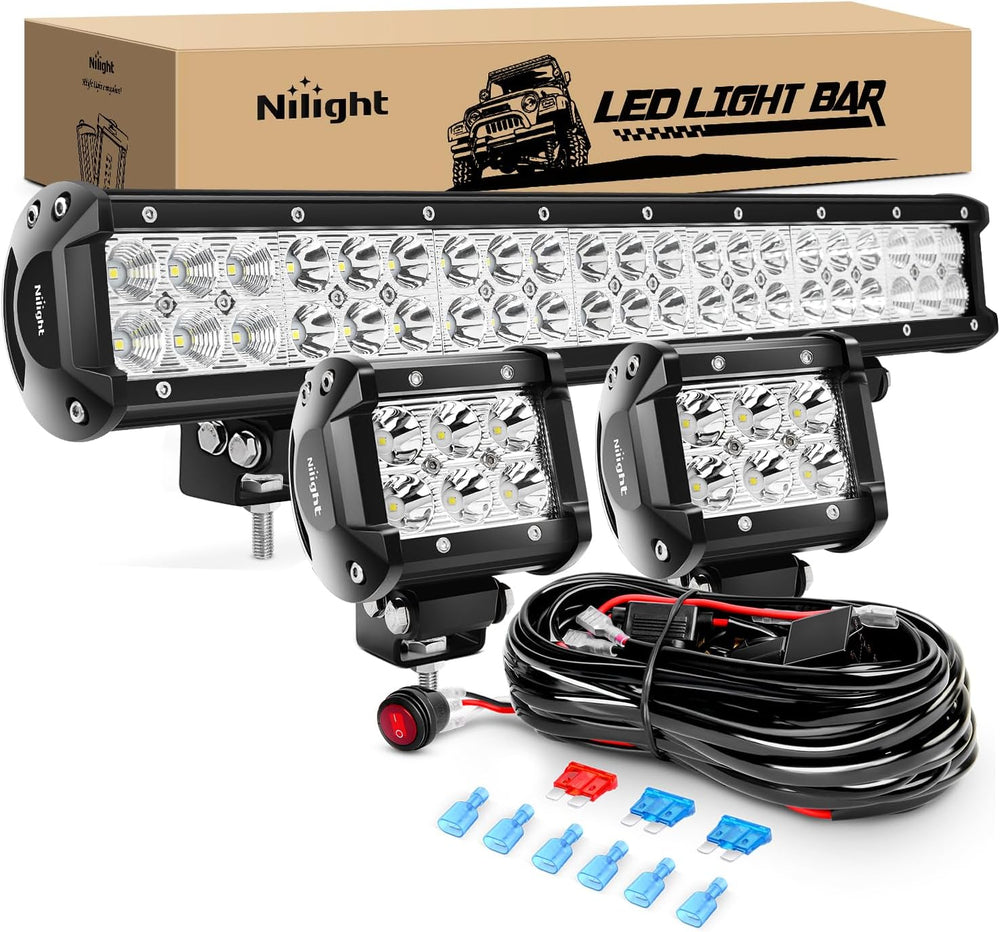 Nilight - ZH002 20Inch 126W Spot Flood Combo Off Road Led Light Bar 2PCS 18w ...