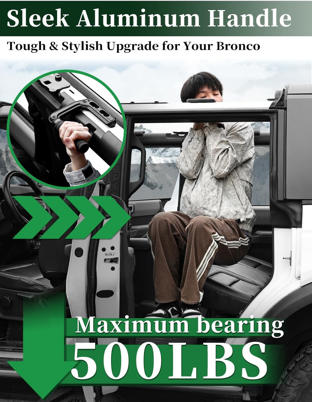 JROAD Bronco Aluminum Grab Handles Roll Bar Non-Slip Grip HandlesCompatible w...