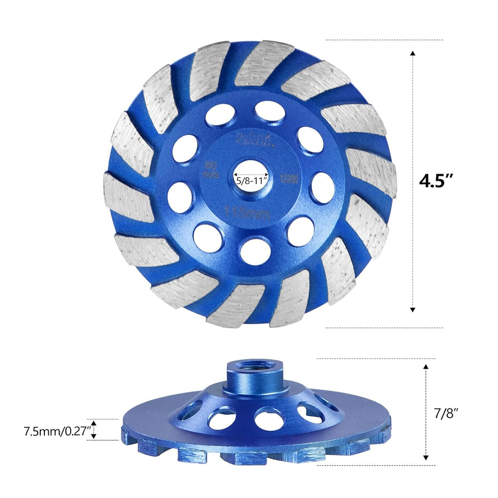 SALI 5PCS 4.5 Inch Concrete Grinding Wheels 14 Turbo Diamond Segments 5/8-11 ...
