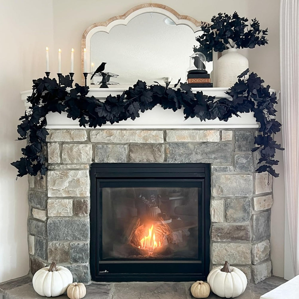 CQURE 7 Pack Black Fall Leaf Garland, Total 41.3Ft Halloween Garland Hanging ...