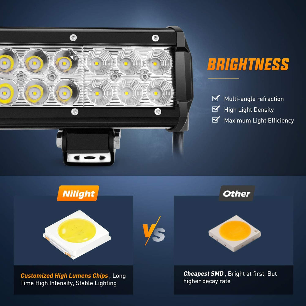 Nilight - ZH002 20Inch 126W Spot Flood Combo Off Road Led Light Bar 2PCS 18w ...