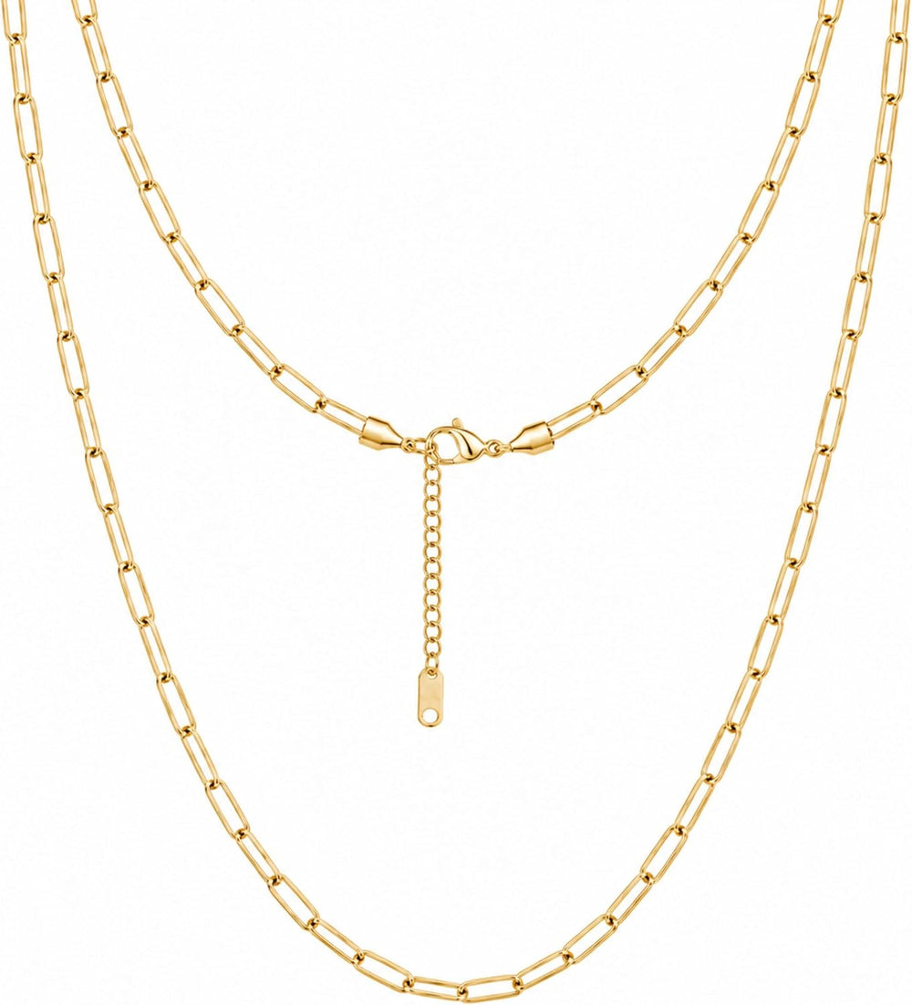 KISPER Paperclip Chain Necklace for Women 14K Gold Plated Stainless Steel