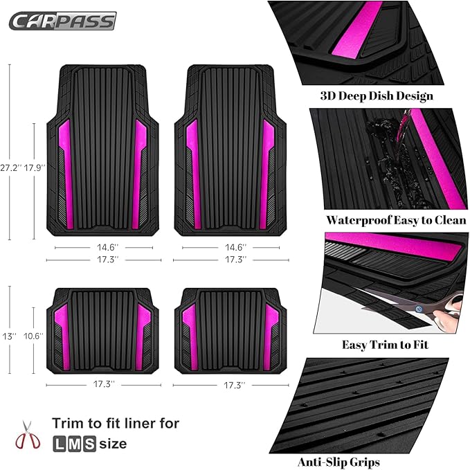 CAR PASS Heavy Duty Rubber Car Mats Metallic, Aluminum Film All Weather Floor...