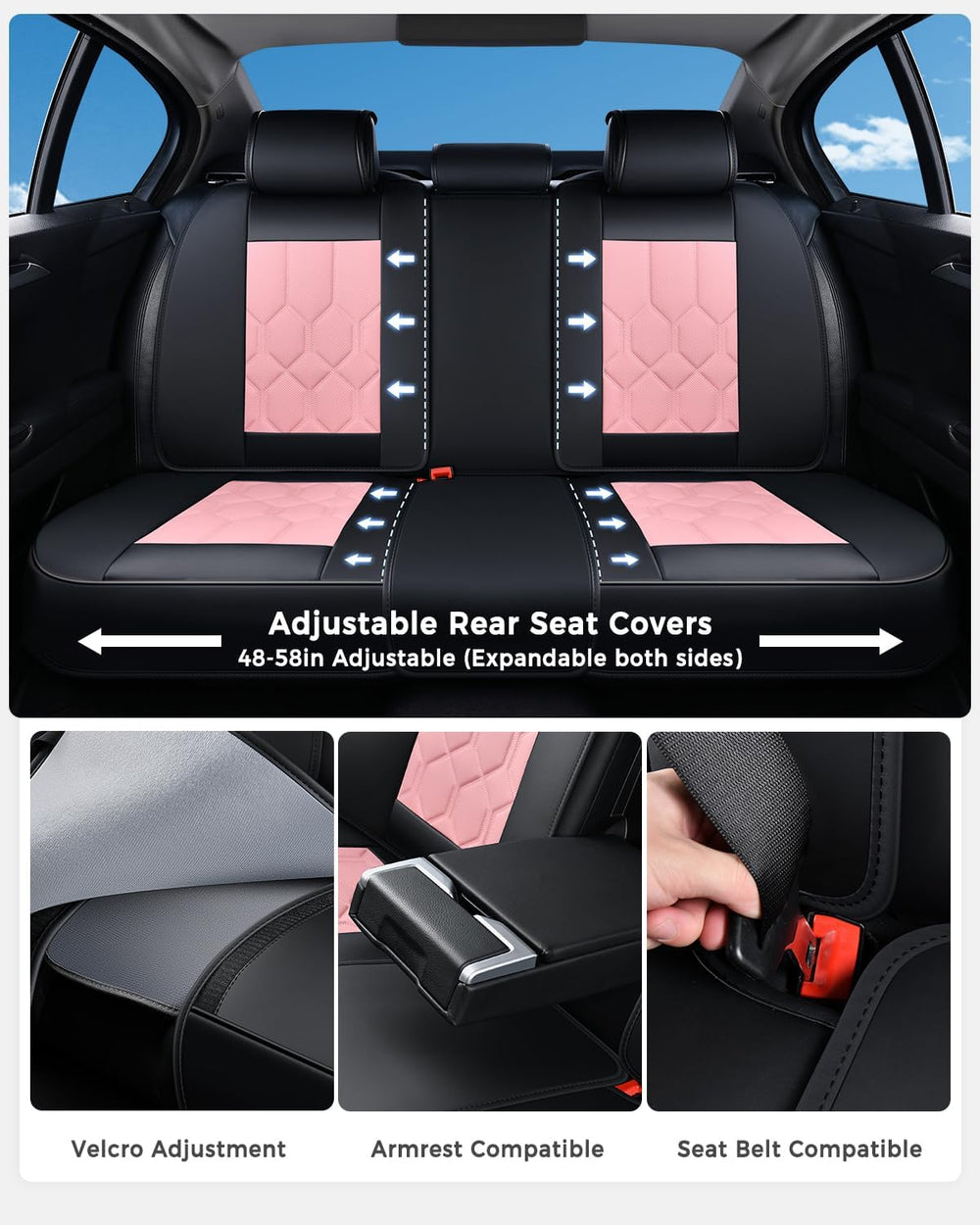 Huidasource Car Seat Covers, Universal Fit for Cars SUVs Trucks, Black&Pink
