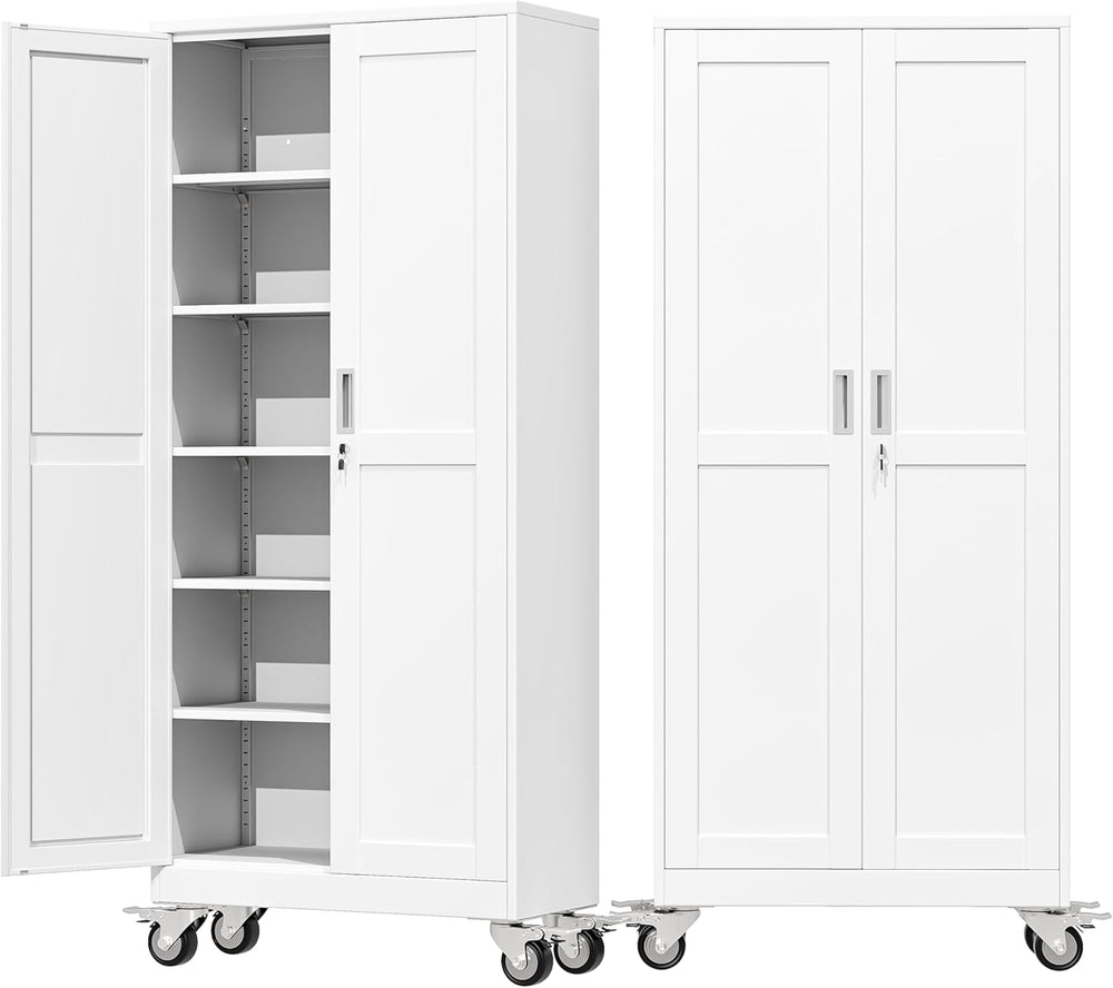 75" Metal Garage Storage Cabinet with Wheels and Locking Doors and Tall ...