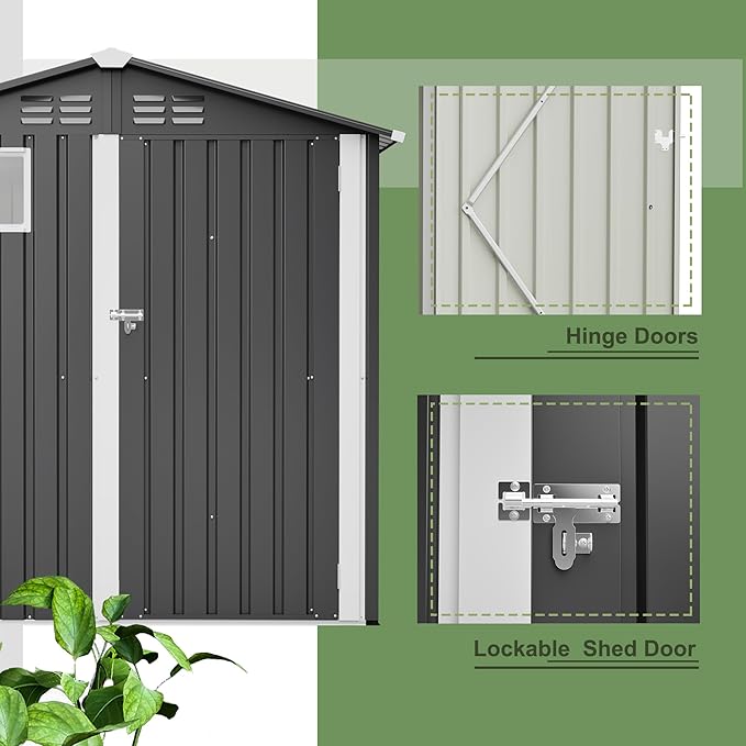 Outdoor Storage Shed, 6 X 4ft Metal Galvanized Steel Garden Shed