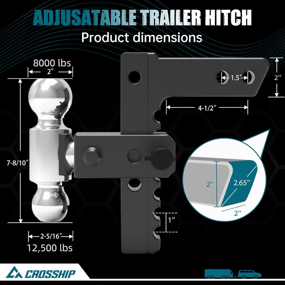 Adjustable Drawbar Trailer Hitch - Heavy Duty Aluminum Drop Hitch - Fits 2&qu...
