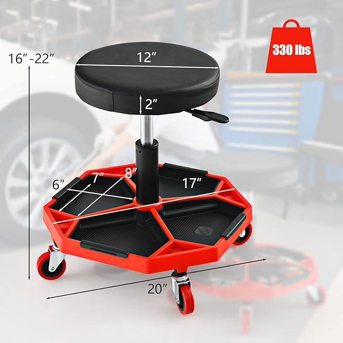 IRONMAX Rolling Mechanic Stool, Adjustable Shop Stool Creeper Seat