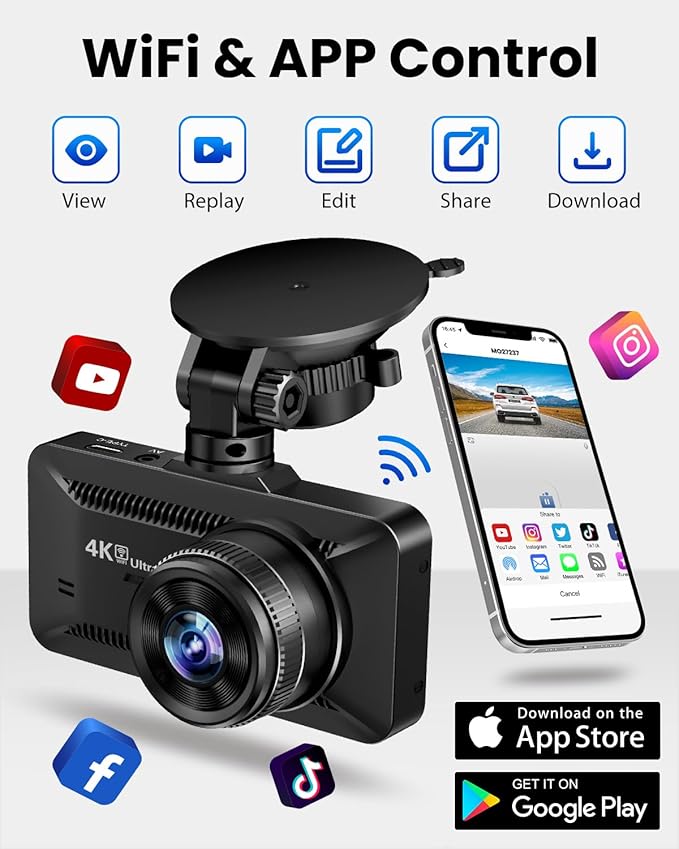 Dash Cam Front and Rear 4K/1080P, Dash Camera