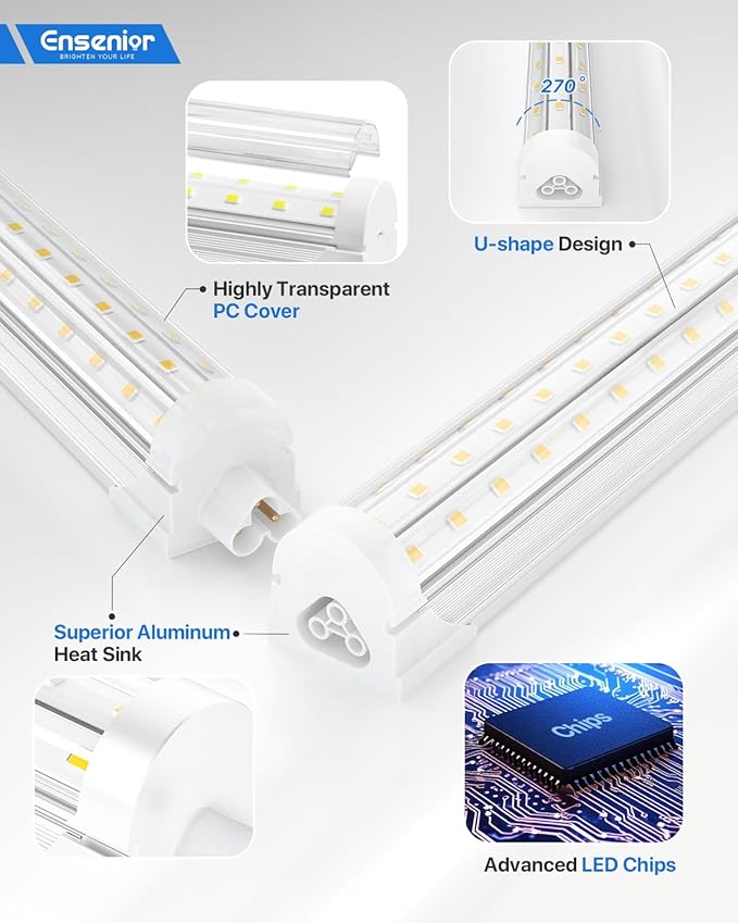 Ensenior 4 Pack 8 FT Led Shop Lights, 6000K Clear White, 10000LM Super Bright