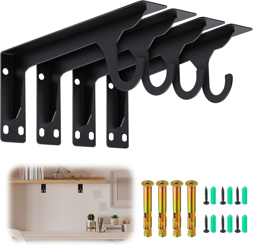 4 Pcs Wall Mounted Closet Rod Brackets, 11.18 Inch, Black
