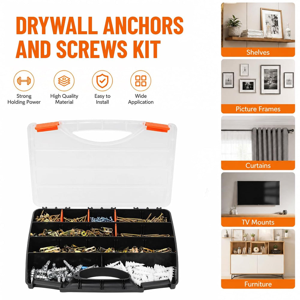 600 PCS Drywall Anchors and Screws Assortment Kit, Heavy Duty Plaster Wall Ex...