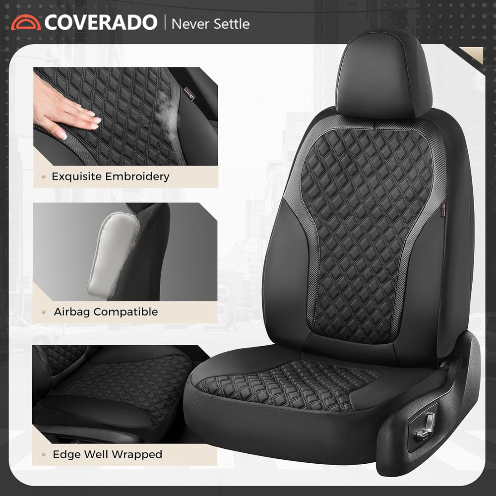 Coverado Seat Covers Full Set, Luxury Leather Car Seat Cover with Carbon Fibe...