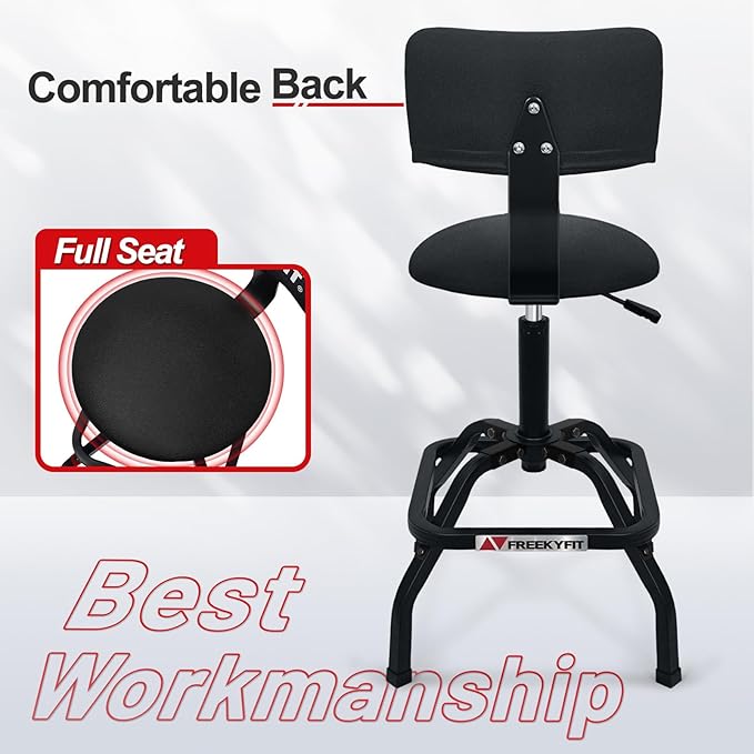 Shop Stool with Backrest, Mechanic Garage Stool